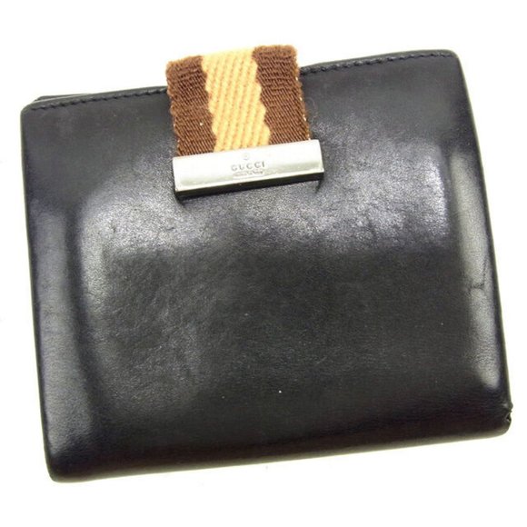 Authentic Gucci Wallet Purse Sherry Line Black Brown Woman unisex  Used - Picture 1 of 6
